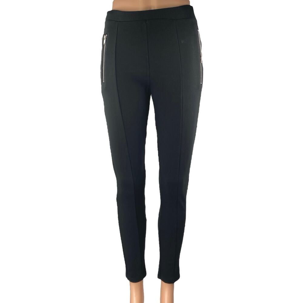 Zara Women's Black High Waisted Zip Pockets Stretch Skinny Trousers Pants Size M